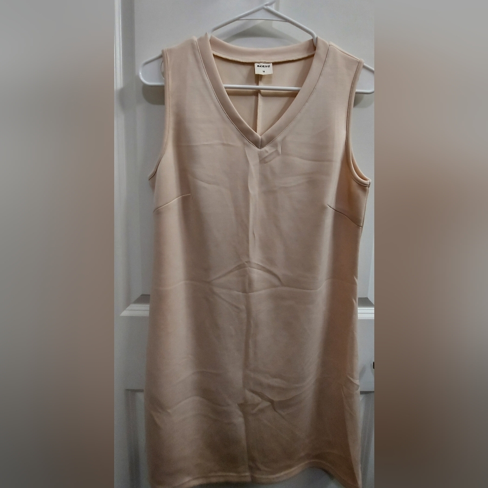 Sleeveless V-Neck Shift Dress in Light Beige